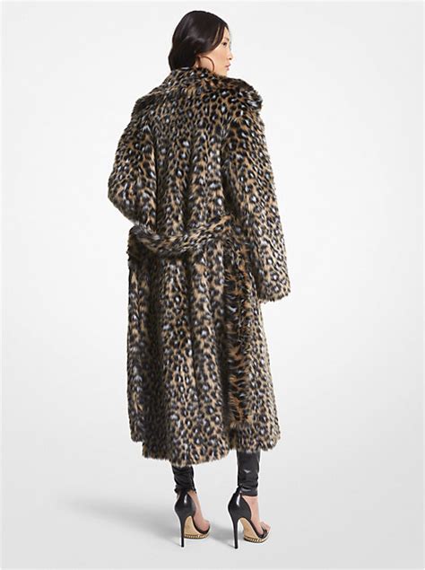 michael kors leopard print faux fur|Leopard Print Faux Fur Robe Coat .